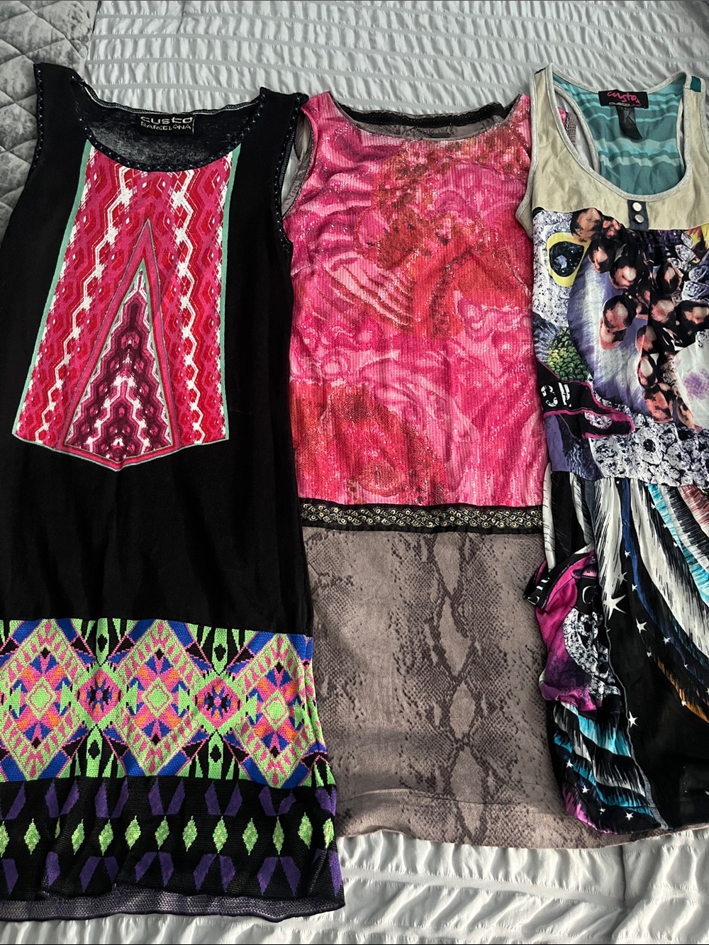 Custo Barcelona Black & Pink Mixed-Print Mini Dress